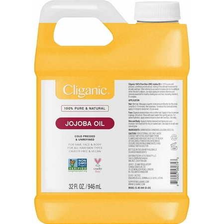 Cliganic Jojoba Oil Non-GMO, Bulk 32oz | 100% Pure, Natural Cold Pressed Unrefined Hexane Free Oil for Hair & Face