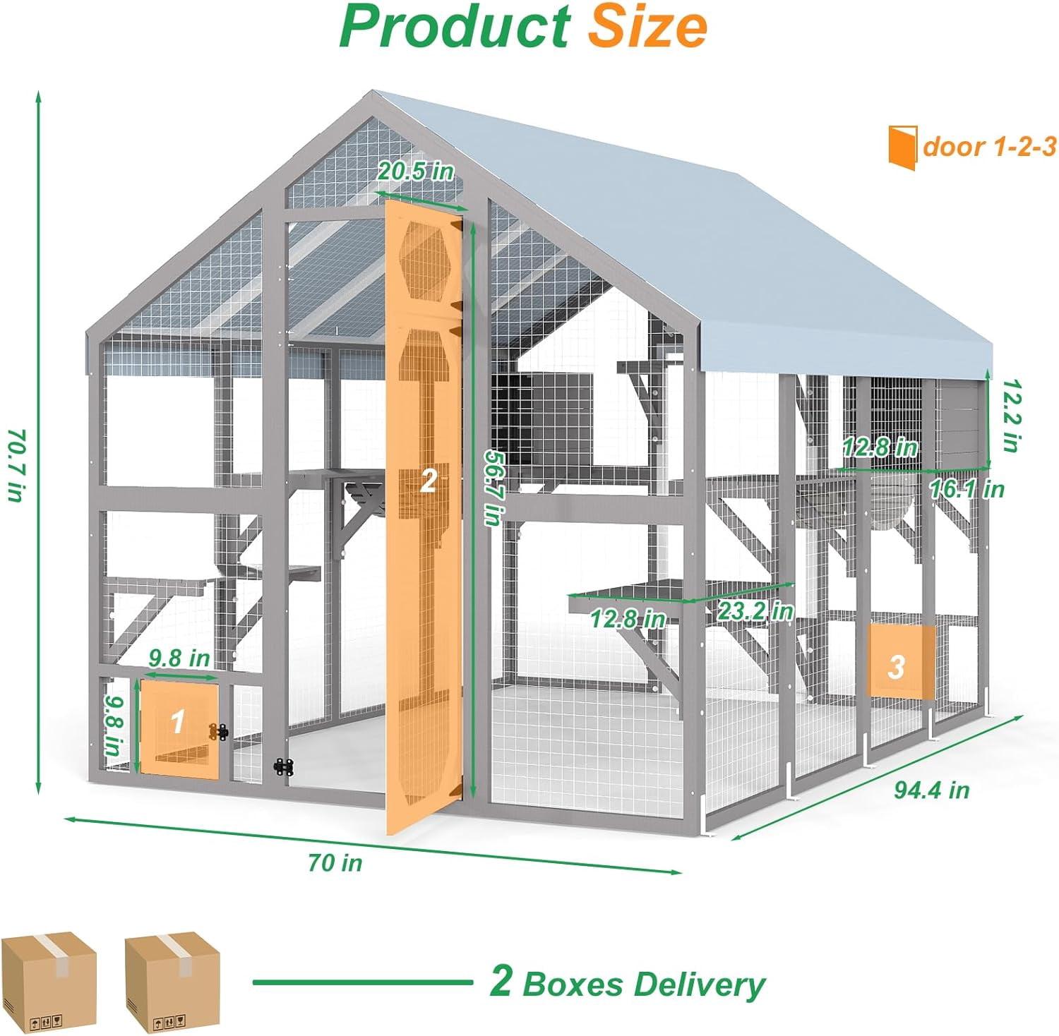 Gowoodhut Extra Large Catio Outdoor Cat Enclosure Waterproof, Walk-in Outdoor Pet House for Multiple Cats, Catio Cat Run Cage with Bridges, Weatherproof Full Cover, 8 Platforms, 2 Resting Box