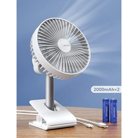

Clip On Desk Fan Baby Stroller Small Clip Fan Portable Mini Table Fan with 4000mAh Battery Operated 2.5-15 hoursUSB Rechargeable 4 Speeds 6 inch for Office Bed Car Golf Cart-White