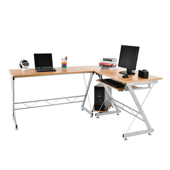 L Shaped Computer Desk Corner Hutch Office Furniture Wood Home Table Workstation