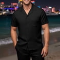 thumbnail image 5 of SOOMLON Beach Outfits for Men Big and Tall Collared Button up Shirts Drawstring Pants with Pockets 2 Piece Vacation Sets, 5 of 9