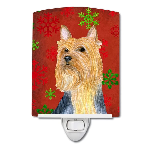 Caroline'S Treasures Lh9316Cnl Silky Terrier Rojo Verde Copo De Nieve Vacaciones Navidad Cerámica Luz Nocturna Compacta Con Certificación Ul Ideal Para Dormitorio, Baño, Guardería, Pasillo, Cocina, 6