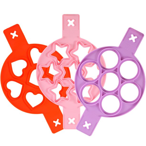 Moldes de silicona para panqueques para parrilla, moldes para panqueques para niños, moldes de silicona para panqueques, molde para huevos fritos, reutilizable, antiadherente (paquete de 3)