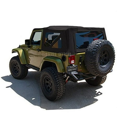 Sierra Offroad Soft Top for 2010 to 2018 Jeep Wrangler JK - Black, Twill Canvas - 2 Door Jeep Soft Top with Rear Plastic Tinted Windows - Factory Precision Fit Replacement - No Upper Door Skins
