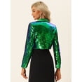 thumbnail image 3 of Blazer con Parte Delantera Abierta para Mujer con Solapa con Muescas, Manga Larga, Chaqueta de Lentejuelas Brillantes Verde M, 3 of 6