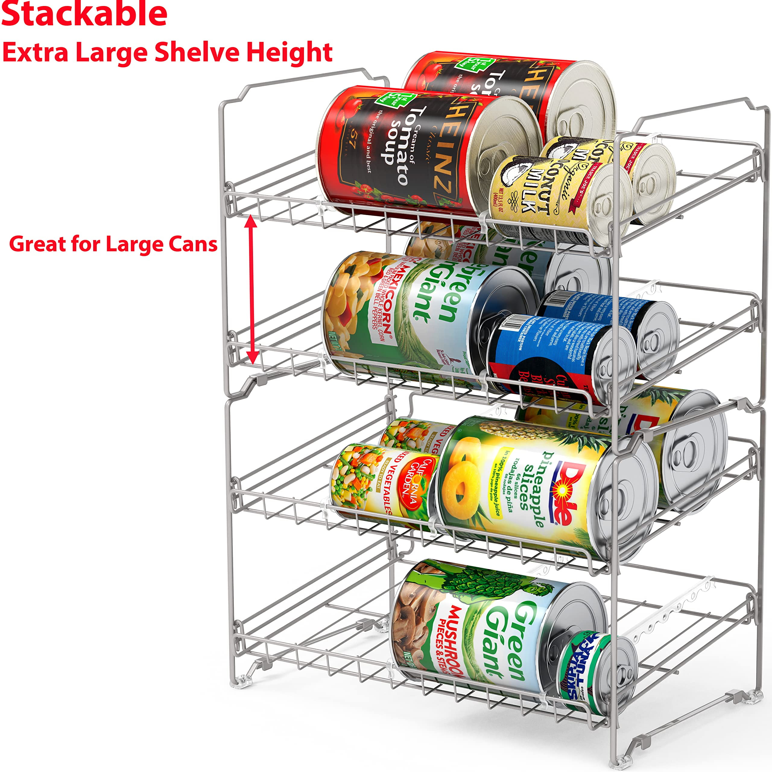 2 Pack Simple Houseware 2 Tier Can Rack, Silver 