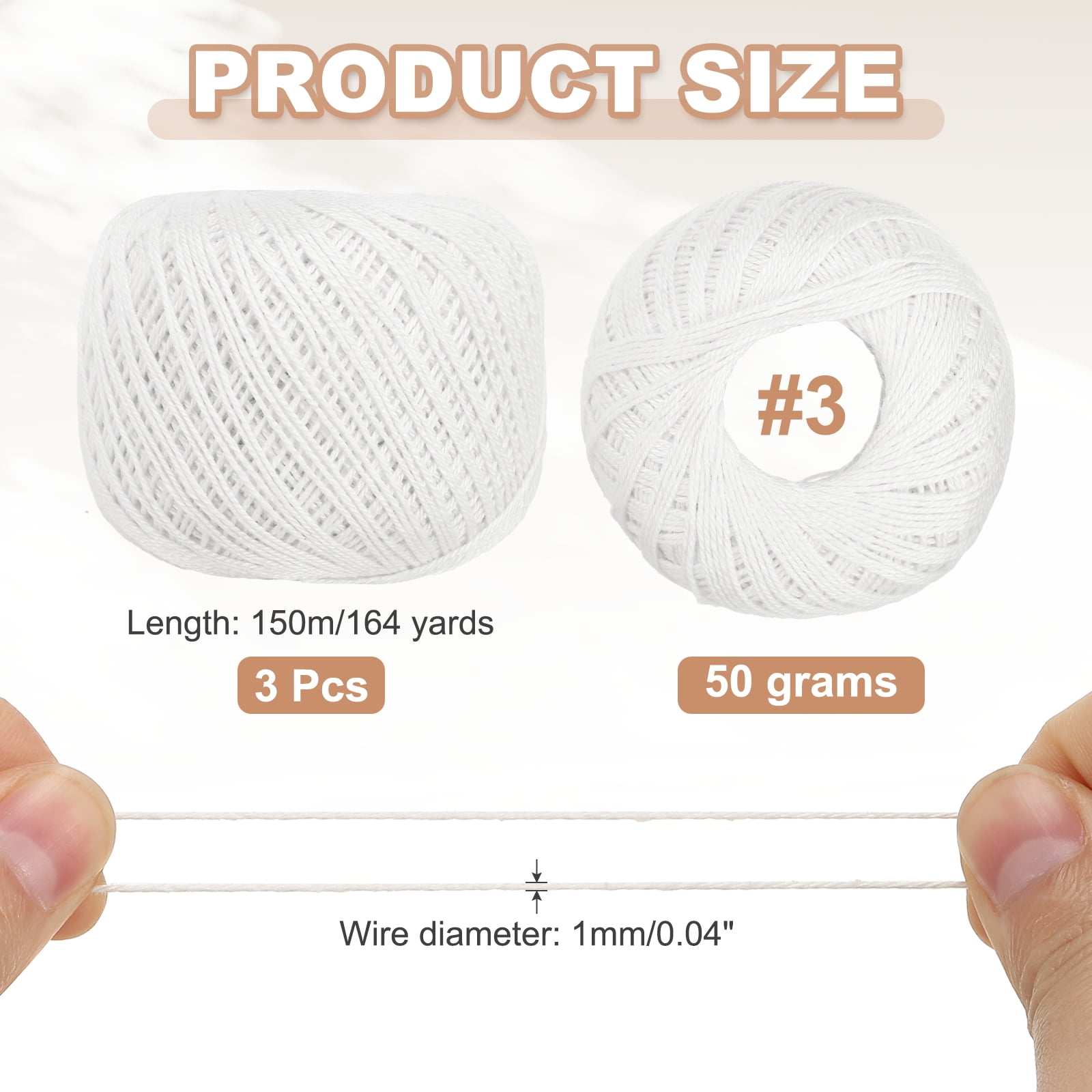 3 Rolls 164 Yards Size 3 White Pearl Cotton Crochet Thread Lace Weight Yarn Tatting Thread for Crocheting Knitting Embroidery Sewing