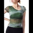thumbnail image 1 of Blusas Ajustadas de Corta con Frunces y Estampado Floral de Cuello Asimétrico para Mujer Verde L, 1 of 7