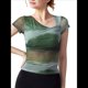 thumbnail image 1 of Blusas Ajustadas de Corta con Frunces y Estampado Floral de Cuello Asimétrico para Mujer Verde XL, 1 of 7
