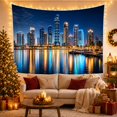 thumbnail image 3 of Modern Cityscape at Night with Glowing Skyscrapers on Water, Dramatic Coastal Art for Urban Decor Enthusiasts, Coastal Wall Art, Christmas Gift, Tapestry Wall Hanging for Living Room and Office, 3 of 7