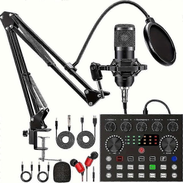 Podcast Equipment Bundle, V8s Audio Interface With All In One Live Sound Card And BM800 Condenser Microphone, Podcast Microphone, Perfect For Recordin