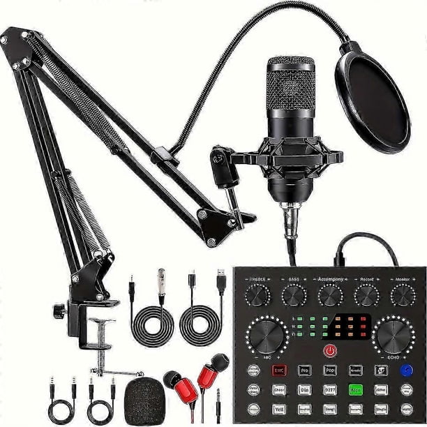 Podcast Equipment Bundle, V8s Audio Interface With All In One Live Sound Card And BM800 Condenser Microphone, Podcast Microphone, Perfect For Recordin