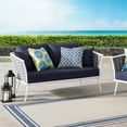 thumbnail image 5 of Contemporary Modern Urban Designer Outdoor Patio Balcony Garden Furniture Lounge Loveseat Sofa, Aluminum Fabric, Navy Blue White, 5 of 5