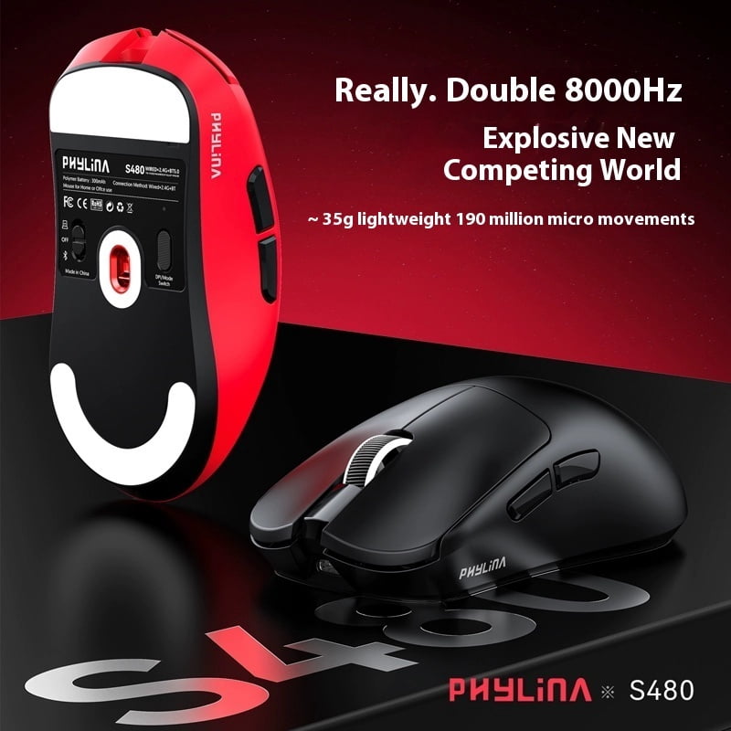 Phylina S480 Wireless Mouse Daul 8k Paw3395 Gaming Mouse Paw3950 Lightweight 8k Customized Office Computer Accessories Gifts