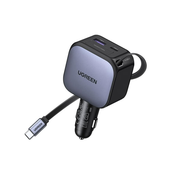 Cargador de coche UGREEN de 90 W retráctil de carga rápida USB-C de 3 puertos