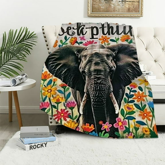 Autua Elephant Flowers Warm Lightweight Blanket Soft Fleece Throw Blanket Living Rooms Sofa Decor Cow Gifts All Seasons Plush Blankets 40x50in
