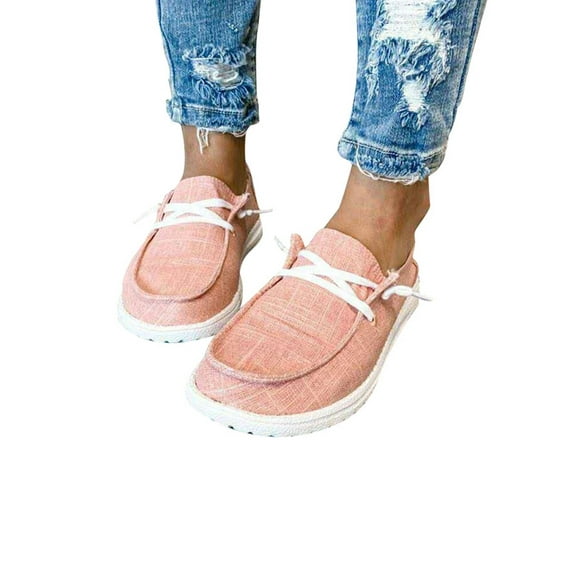 Rockomi Women's Canvas Loafers-Anti Slip Shoes Casual Flat Lace Up Walking Sneakers