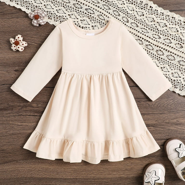 Povozer Girl's Cotton Long Sleeve Tiered Swing A-Line Cute Midi Casual  Dresses(Rose Gold,6-12 Months)