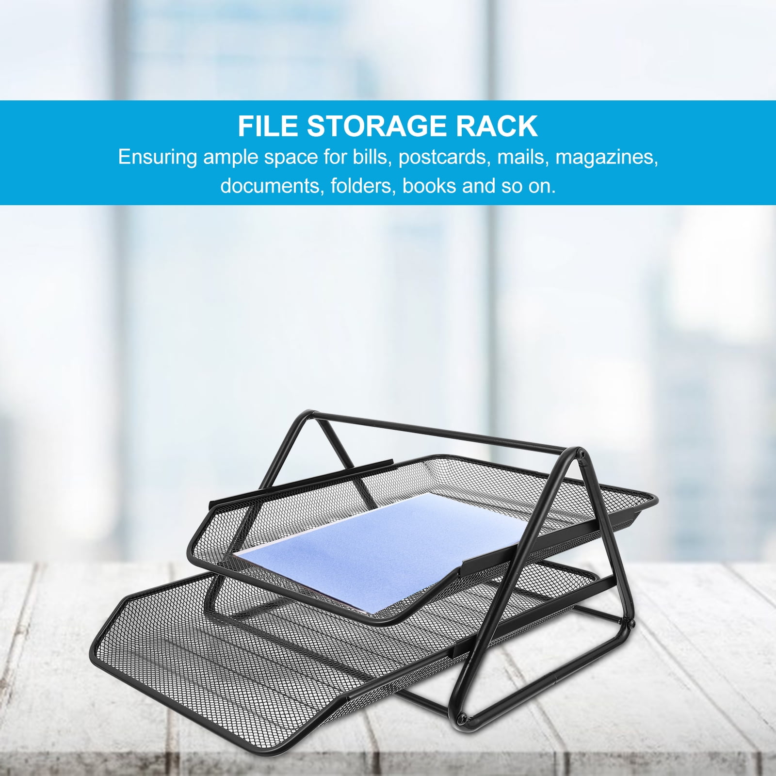 Masteelf  File Rack Organizer Office Trays Folder Paper Binder Clips Black