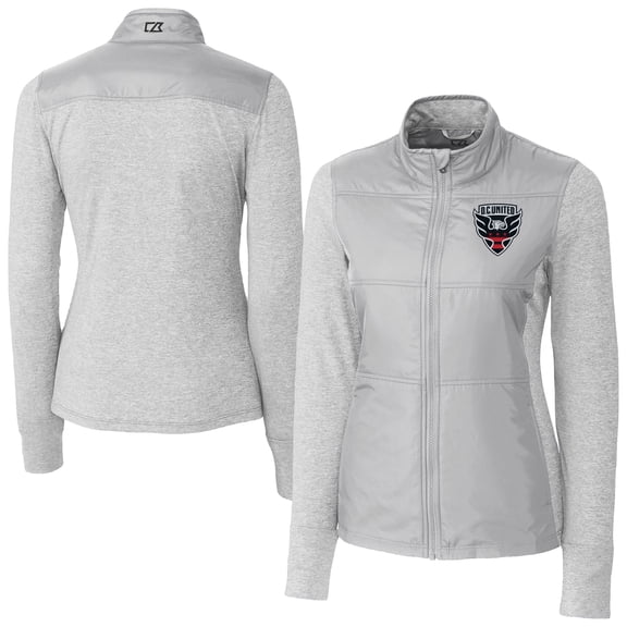 Women's-Cutter & Buck Gray D.C. United Stealth Hybrid Quilted Full-Zip Windbreaker Jacket
