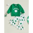thumbnail image 3 of Toddler Baby Girls Irish Day Outfits 3 6 12 18 24 Months 2T 3T Clover Long Sleeve Sweatshirt and Elastic Flare Pants Set 2 Piece Clothes, 3 of 9