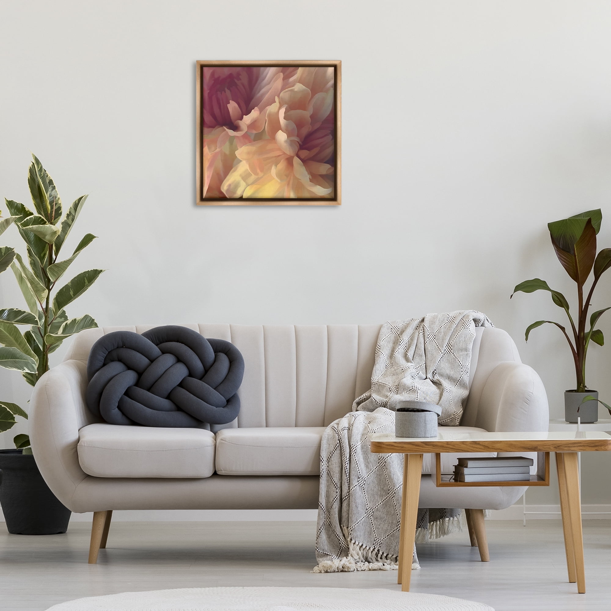 Stupell Industries Curling Dahlia Petals Botanical & Floral Painting Brown Floater Framed Art Print Wall Art, 25 x 25