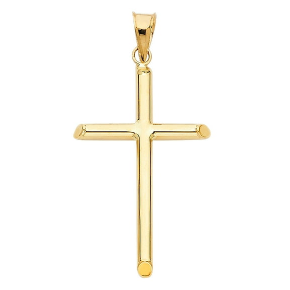 Ioka-14K Yellow Gold Classic Cross Religious Charm Pendant For Necklace or Chain