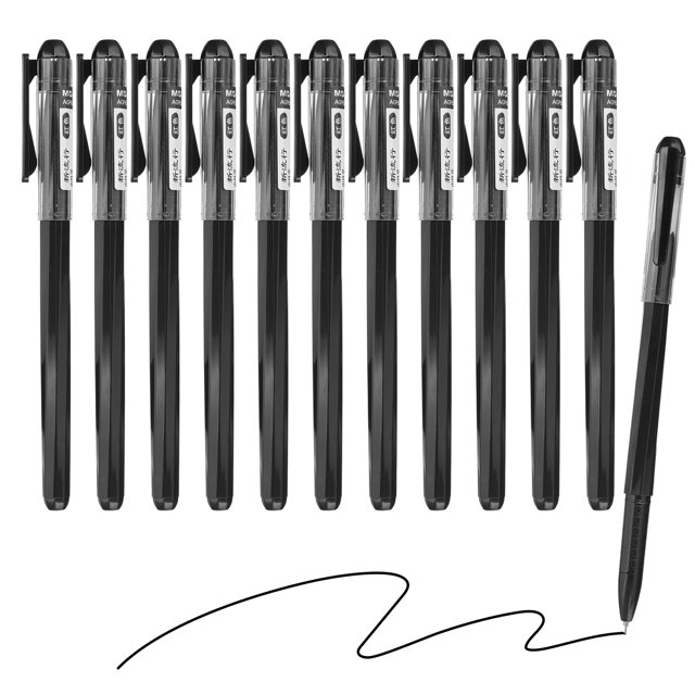 Uxcell Gel Pen Medium Point 0.5mm, 12 Pack Smooth Black Gel Ink Rollerball Pen for Home Office Writing Note Taking Journaling Business, Style 9