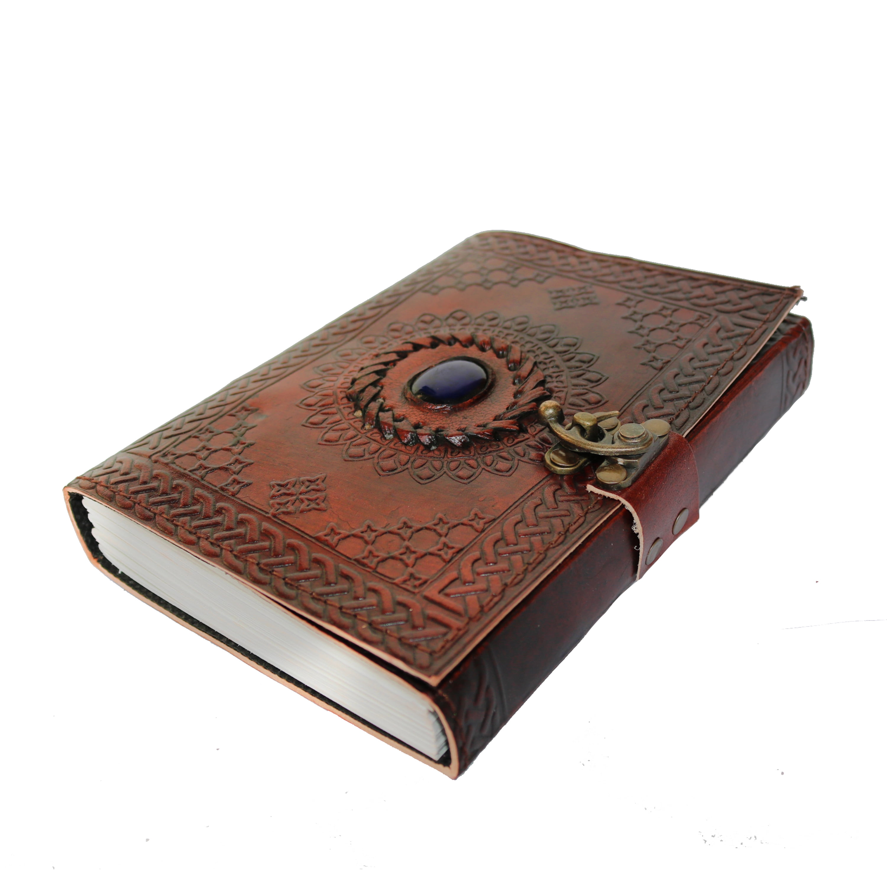 Jaald Leather Journal with Blue Stone Rustic Refillable Blank Notebook Vintage Travel Diary Scrapbook Sketchbook Gift for Men Women