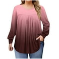 thumbnail image 2 of VgaVtl Long Sleeve T-Shirts Womens Fall Winter Oversized Womens Tops Fancy Casual Red Pleated Gradient Color Shirts,4XL, 2 of 6