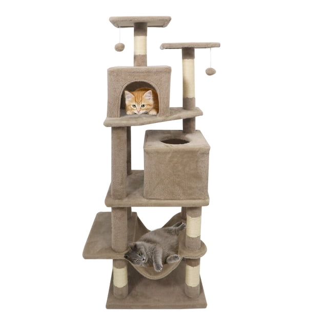 Gymax 57'' Cat Tree for Indoor Cats w/Dual Condos Hammock Sisal Scratching Posts Coffee