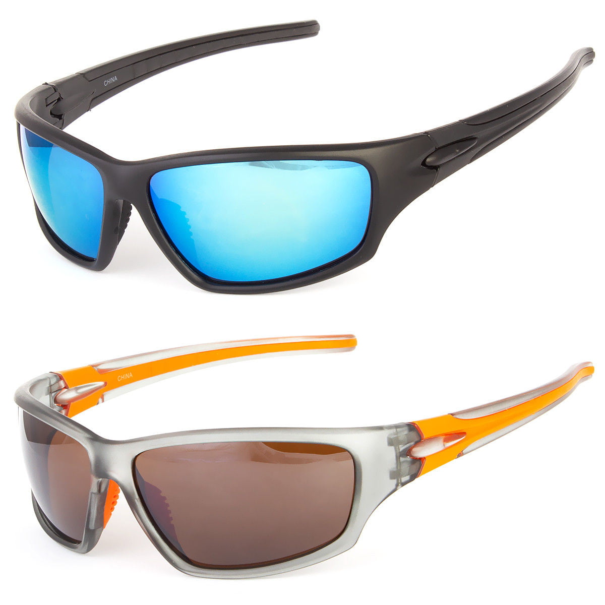 Mens Wrap Around Sports Biker Ski Shades Mirror Sunglasses Black Blue Or Red