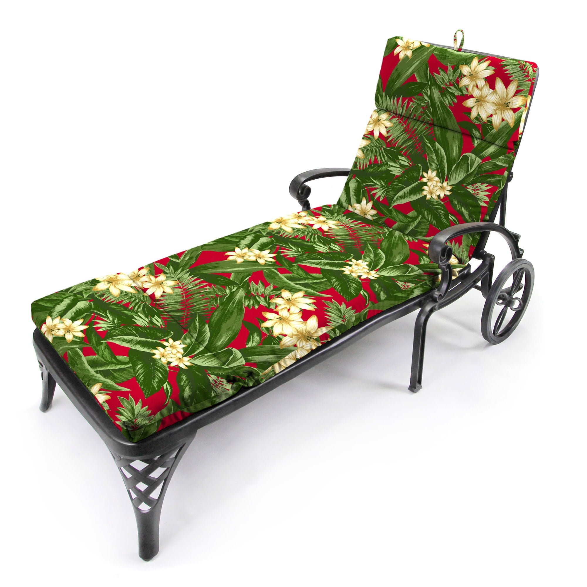 Jordan Manufacturing 72" x 22" Acadia Bordeaux Red Tropical Rectangular Outdoor Chaise Lounge Cushion with Ties and Hanger Loop