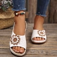 thumbnail image 5 of CYMMPU Women's 3D Floral Decor Wedge Slide Sandals, Hollow Open Toe Slip On Summer Casual Footwear White 38, 5 of 6