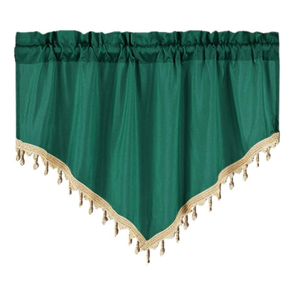 Macrame Sheer Windows Valance 51.1"W x 23.6"L, Scalloped Kitchen Curtain Triangular, Bathroom Swag Sheer with Rod Pocket, Short Valance Drape for Bedroom Living Room (Green)