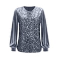 thumbnail image 3 of ZHOGXU Toddler Kids Girls Top Long Sleeve Round Neck Solid Color Glitter Sequins Loose Fit Comfortable Tee For Casual Daily Wear,Grey,160, 3 of 7