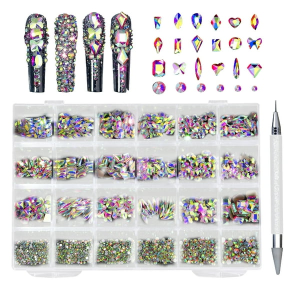 Crystal Nail Rhinestones Set Flatback Glass Nail Gems Stones Multi Shapes AB Rhinestones Nail Charms for Nail DIY Crafts