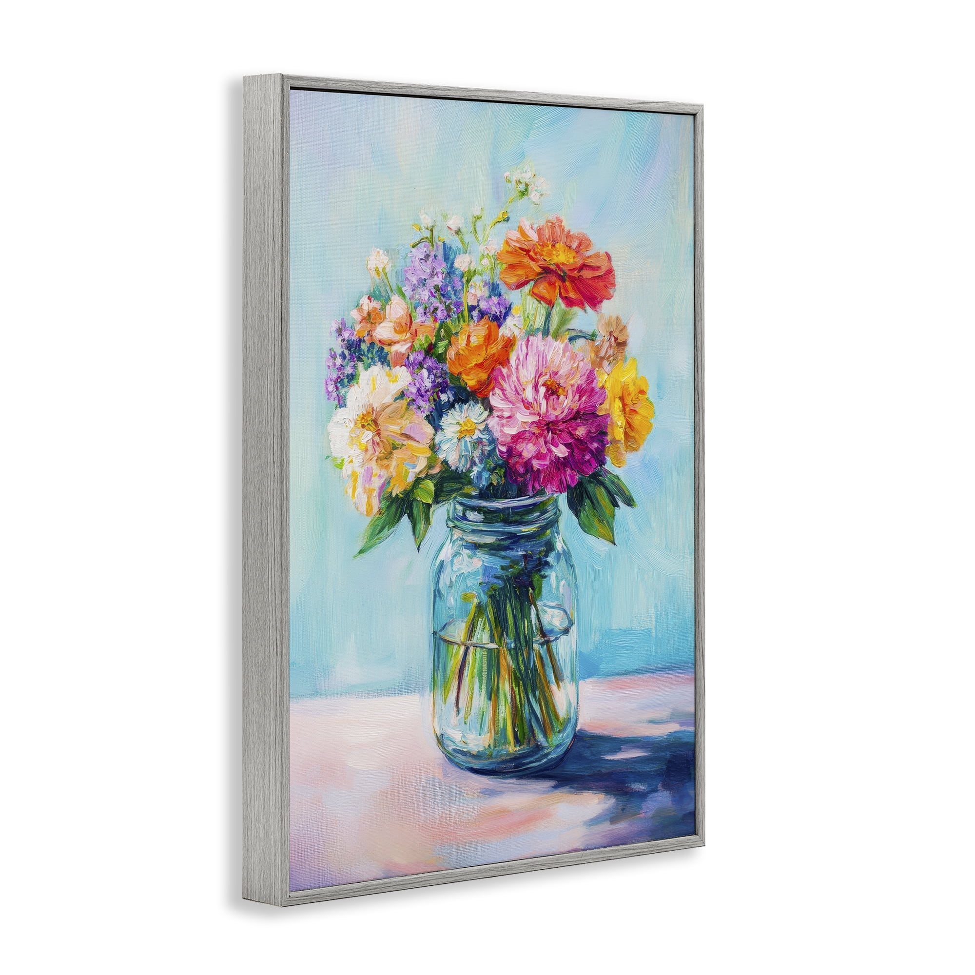 Stupell Industries Vibrant Country Jar Bouquet Gray Framed Giclee Art, design by Petal Prints Design
