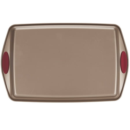 Rachael Ray - 2-Piece Nonstick Bakeware Crisper Pan Set - Latte Brown with Cranberry Red Handle Grips