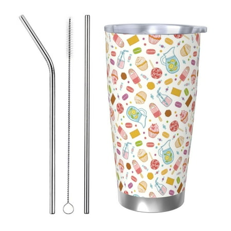 

Cauagu Dessert Pattern 20oz Tumbler Stainless Steel Vacuum Insulated Tumbler with Lid Insulated Coffee Mug Thermal Cup with Splash Proof Sliding Lid-Straw Three-piece Set