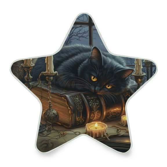 WOBOGO Fluffy Black Cat LED Star Night Light 0.2 Watt Wall Plug Dusk to Dawn Auto Switch Adjustable Brightness Soft White Light