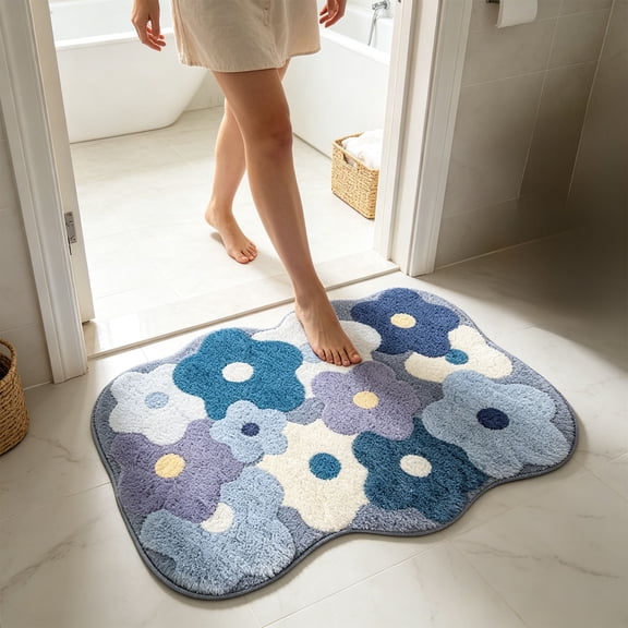 Super Soft Absorbent Memory Foam Bathroom Rug, Flowers Patterns Corals Fleece Bath Mat, Non Slip, Quick Dry, Washable Floor Carpet for Tub Shower, Home Decor Accessories, 23.6x23.6 Inch