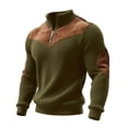 thumbnail image 4 of LWavelet Men's Ribbed Fabric Color Block Quarter Zip Pullover - Elbow Patches Casual Fall Winter Top Army Green XL, 4 of 7