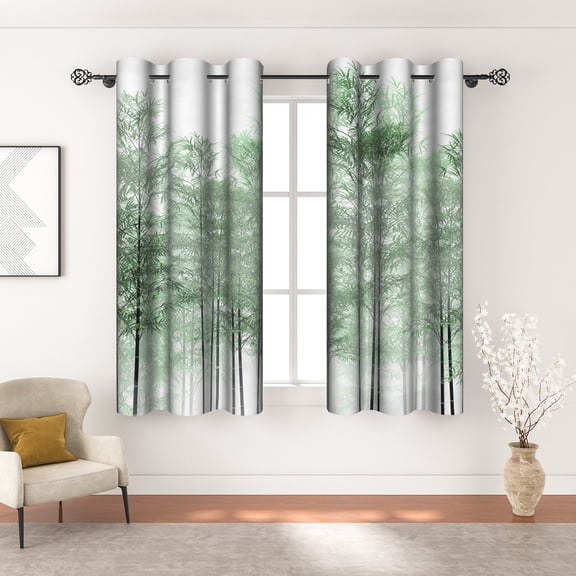 MIZHONA Grey Blackout Curtains for Living Room Green Tree Window Curtain Set of 2,42"x63"