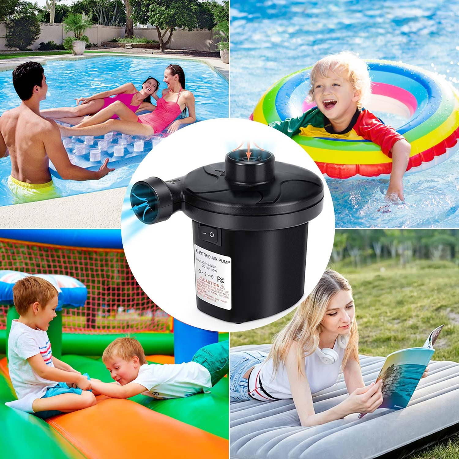 GVDV Electric Air Pump for Inflatables, Portable Air Mattress Pump, Quick Fill Inflatables Mattress Pool Floats Raft Boat