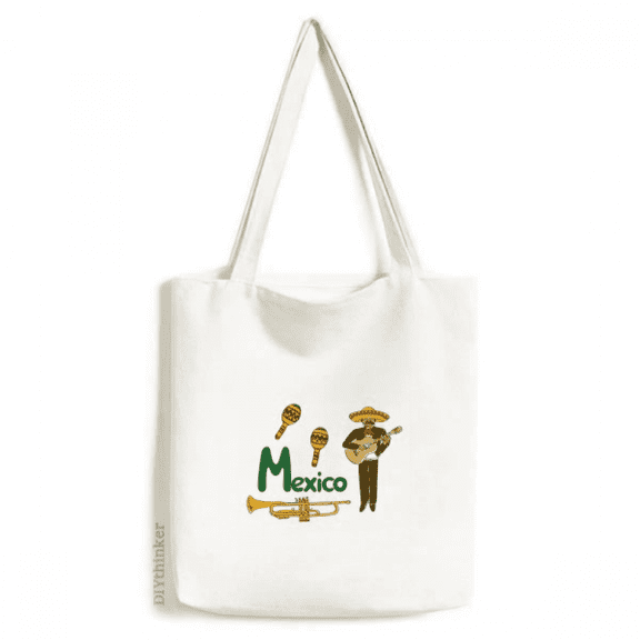 Mexico Music Instrument Song Mexican Tote Canvas Bag Shopping Satchel Casual Handbag