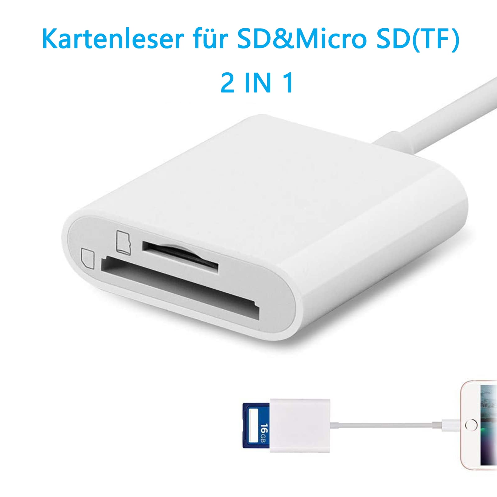 Adaptateur Carte SD Pour IPhone IPad - Lecteur Double Fente Micro SD/SD, Plug And Play, Transfert Rapide - 10