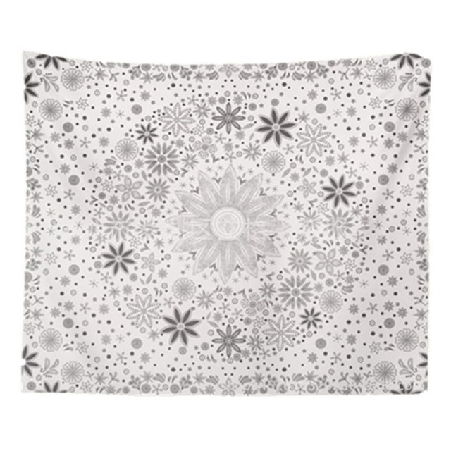 Tapiz floral circular blanco y negro de 150 x 100 cm, microtela
