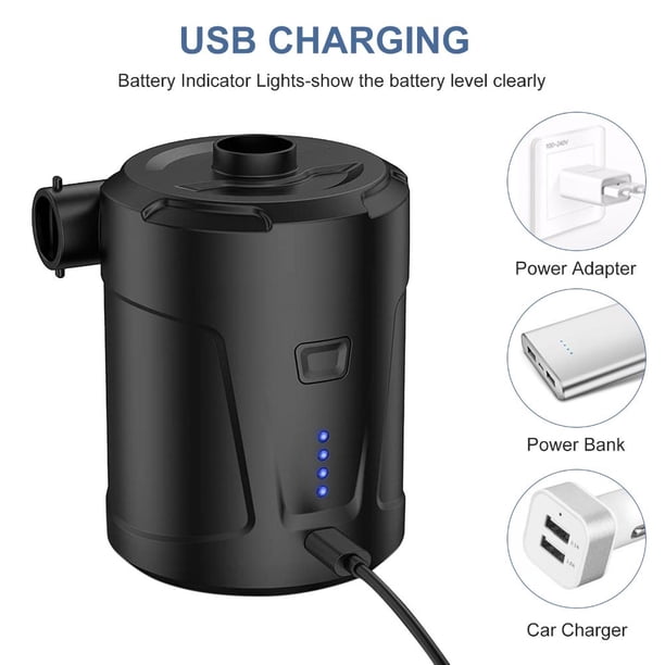 Bomba de aire eléctrica 5000mAh Batería incorporada Quick-Fill con 3 boquillas Negro