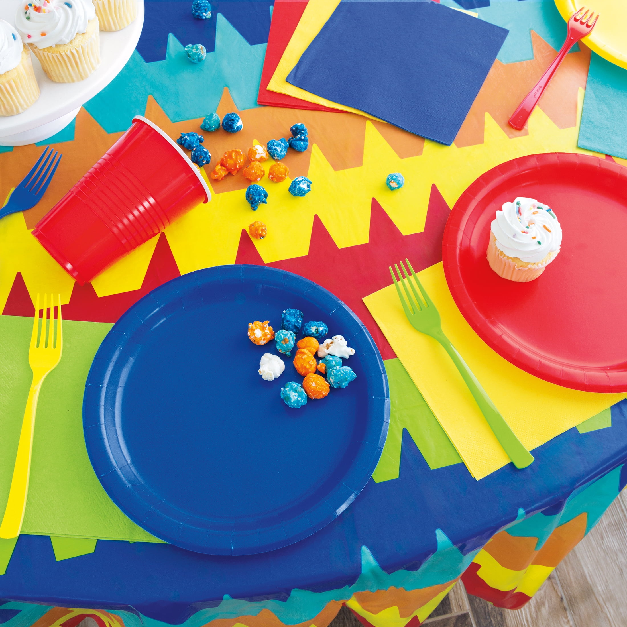 1 Count 84IN Multicolor Stripe Round Plastic Table Cover by Way To Celebrate